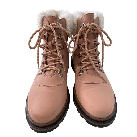 Torrid Shearling Hiker Ankle Bootie Size 7.5 Lace Up Almond Toe Shoes Blush Pink - Picture 2 of 12